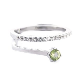 925 Sterling Silver Certified Peridot and Topaz Gemstone Curve Ring for Women