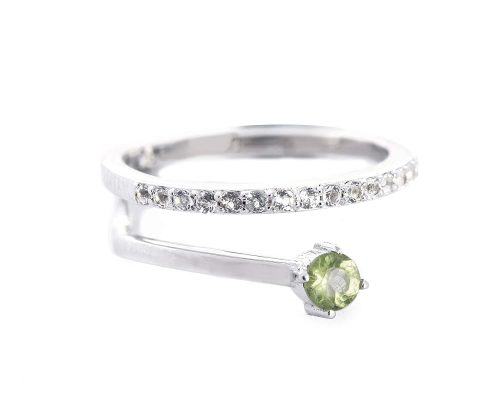 925 Sterling Silver Certified Peridot and Topaz Gemstone Curve Ring for Women