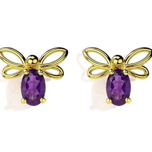 Certified Amethyst Butterfly Stud Earrings