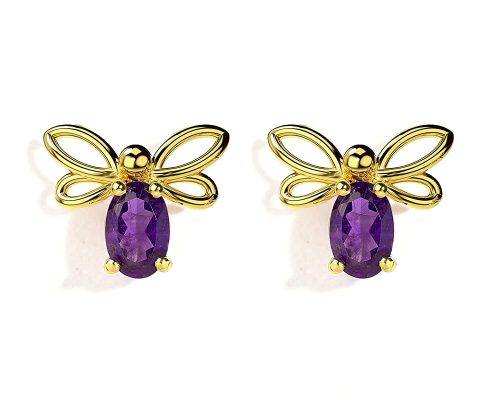 Certified Amethyst Butterfly Stud Earrings