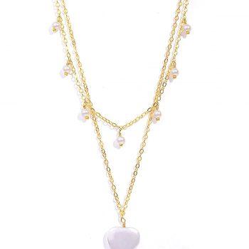 Natural Onyx Gemstone Valentine's Heart Layer Gold Plated Chain Necklace