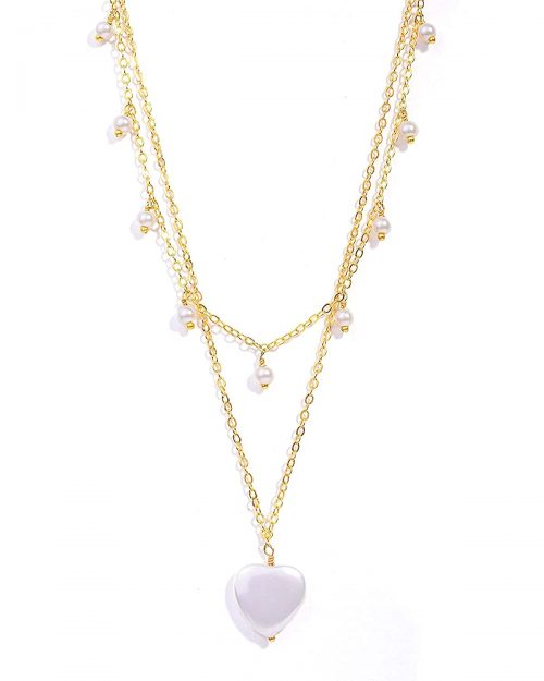 Natural Onyx Gemstone Valentine's Heart Layer Gold Plated Chain Necklace