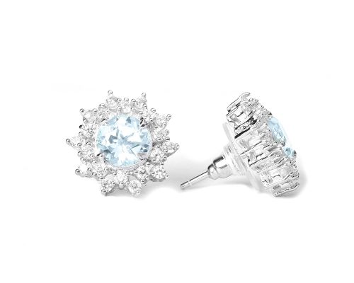 925 Sterling Silver Blue Topaz Gemstone Luxury Designer Stud Earrings