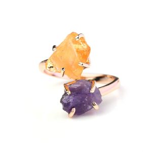 Certified Amethyst and Citrine Raw Gemstones Ring for Women (Free Size)