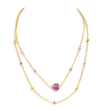 Certified Amethyst Gemstone Heart Layered Necklace