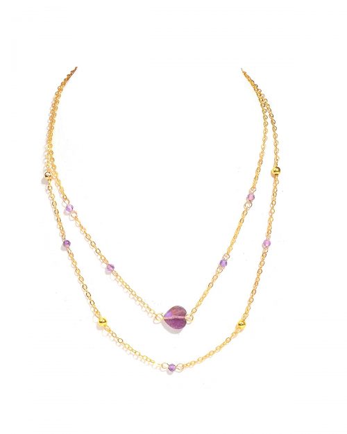 Certified Amethyst Gemstone Heart Layered Necklace