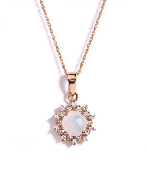 925 Sterling Silver Certified Moonstone Gemstone Snow Flake Pendant