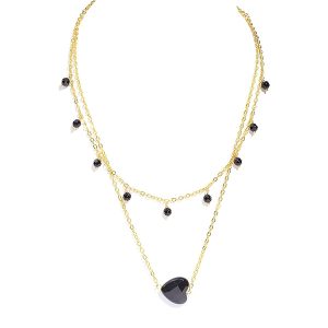 Natural Certified Onyx Gemstone Heart Layer Gold Plated Chain Necklace