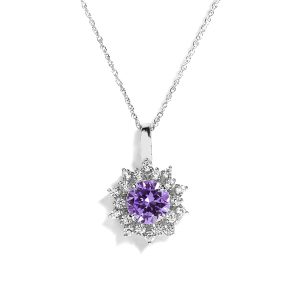 Certified Amethyst Gemstone Sunburst Pendant
