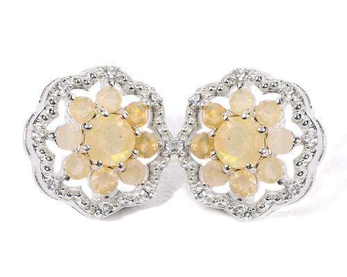 925 Sterling Silver Certified Fire Opal Gemstone Luxury Stud Earrings - Image 2