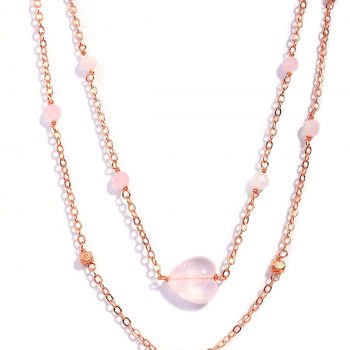 Natural Rose Quartz Gemstone Heart Layer Chain Necklace