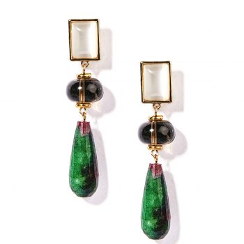 Agate and Smoky Quartz Gemstone Dangle Earrings