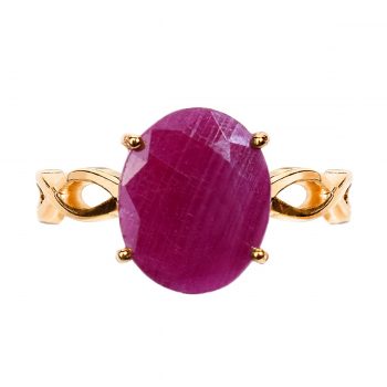 925 Sterling Silver Certified Ruby (Manik) Gemstone 14K Gold Plated Twisted Band Ring for Women