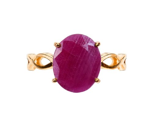 925 Sterling Silver Certified Ruby (Manik) Gemstone 14K Gold Plated Twisted Band Ring for Women