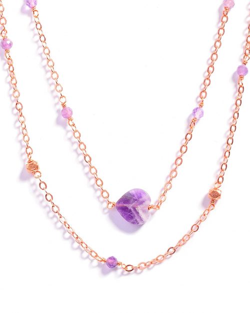 Certified Natural Amethyst Gemstone Valentine's Heart Layer Chain Necklace - Image 2