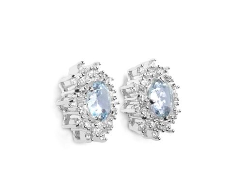925 Sterling Silver Blue Topaz Gemstone Luxury Designer Stud Earrings - Image 2