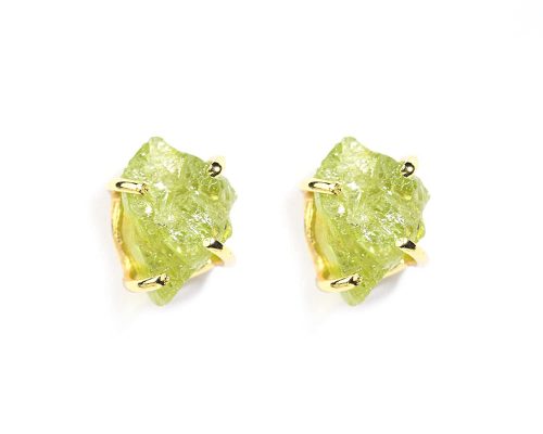 Certified Peridot Rough Stud Earrings for Women