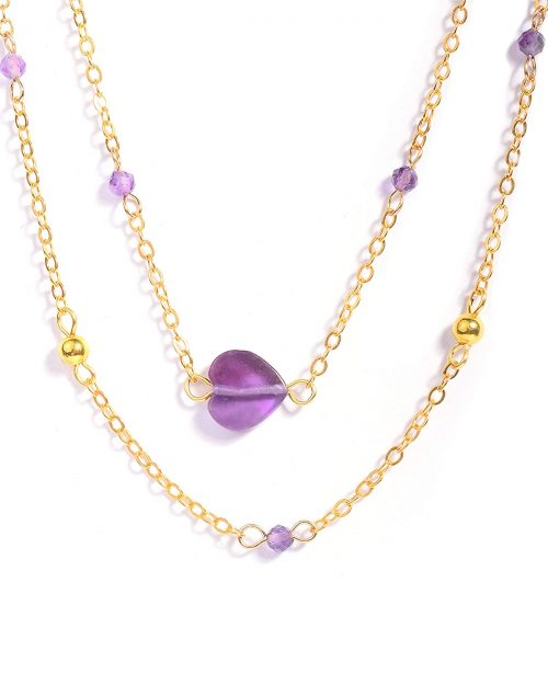 Certified Amethyst Gemstone Heart Layered Necklace - Image 2