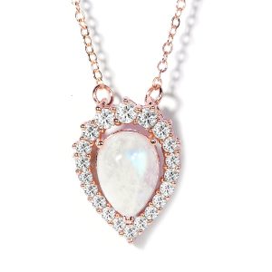 Certified Moonstone 14K Rose Gold Plated Chain Pendant for Women