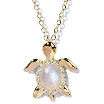 Certified Moonstone Gemstone Lucky Turtle Plated Pendant