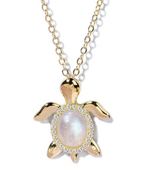 Certified Moonstone Gemstone Lucky Turtle Plated Pendant