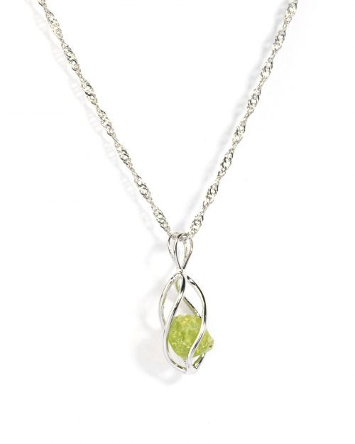 Certified Natural Rough Peridot Cage Pendant for Women