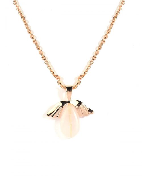 Certified Rose Quartz Angel Wings Pendant for Women