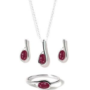 925 Sterling Silver Certified Ruby Gemstone Jewelry Set