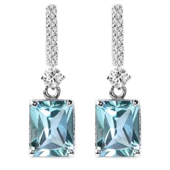 925 Sterling Silver Certified Blue Topaz Dangle Earrings for Women (Emerald Cut)