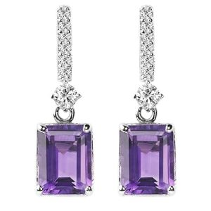 Certified Amethyst Emerald Cut Dangle Earrings
