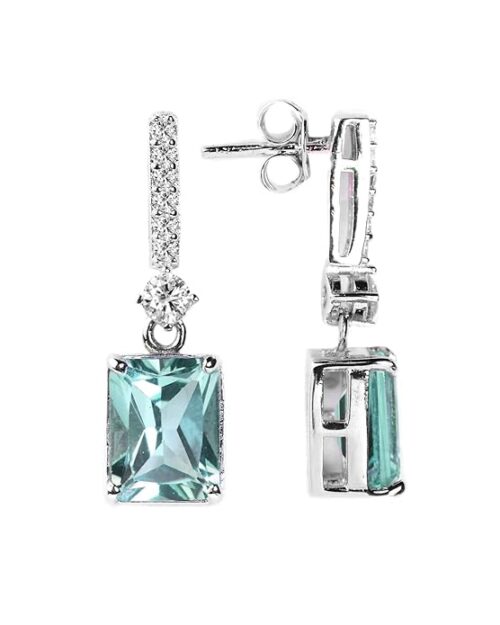 925 Sterling Silver Certified Blue Topaz Dangle Earrings for Women (Emerald Cut) - Image 2