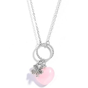 Valentines Love Gemstone Heart Pandora Charm Pendant for Women (Rose Quartz)