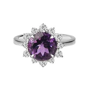 Certified Amethyst Solitaire Sunburst Ring
