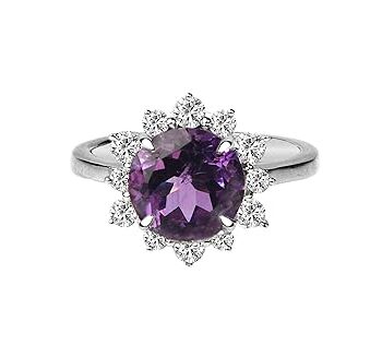 Certified Amethyst Solitaire Sunburst Ring