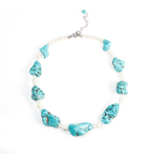 GEMPRO Chunky Genuine Turquoise and Pearl Necklace for Her - Image 4