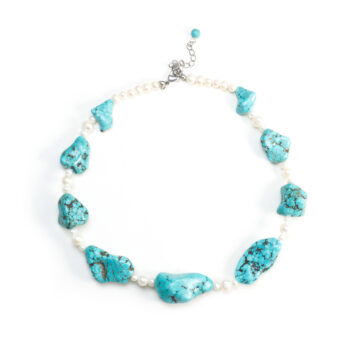 GEMPRO Chunky Genuine Turquoise and Pearl Necklace for Her