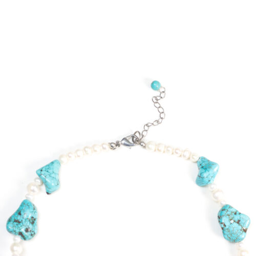 GEMPRO Chunky Genuine Turquoise and Pearl Necklace for Her - Image 3