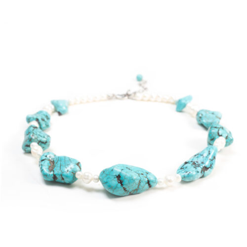 GEMPRO Chunky Genuine Turquoise and Pearl Necklace for Her - Image 2