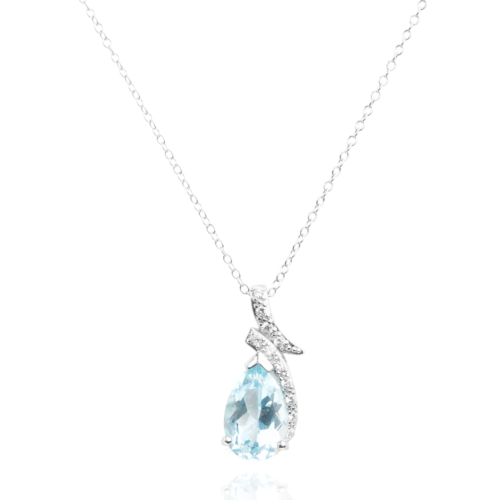 Gempro 925 Sterling Silver Pear Sky Blue Topaz Pendant For Her, (Silver) - Image 3