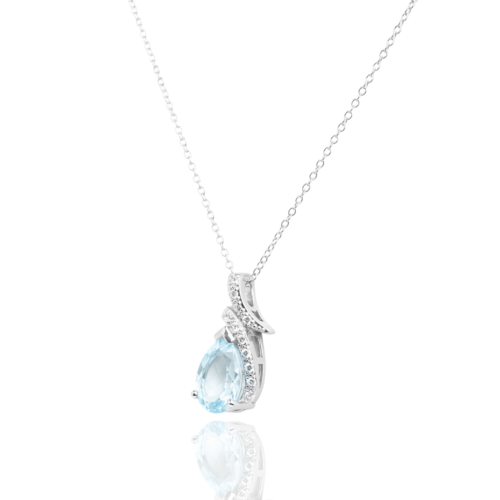 Gempro 925 Sterling Silver Pear Sky Blue Topaz Pendant For Her, (Silver) - Image 2