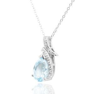 Gempro 925 Sterling Silver Pear Sky Blue Topaz Pendant For Her, (Silver)