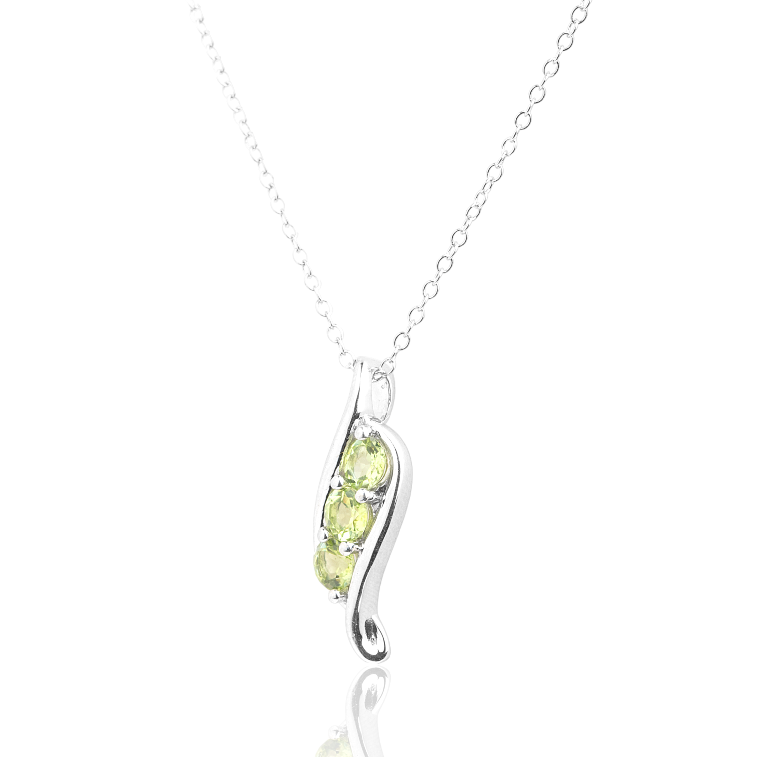 Gempro 925 Sterling Silver Round Peridot Pendant For Her, (Silver) - Image 2