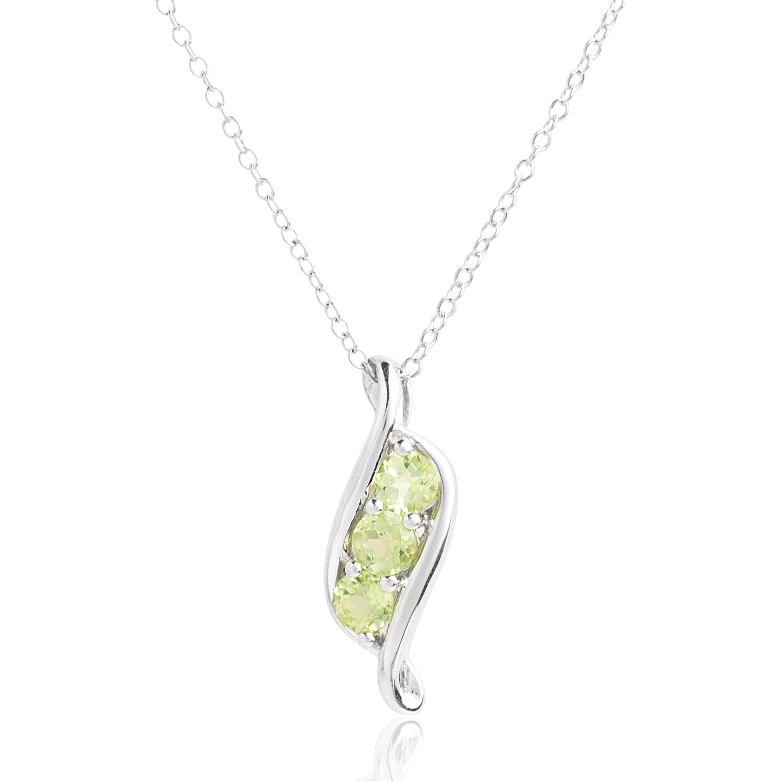 Gempro 925 Sterling Silver Round Peridot Pendant For Her, (Silver)