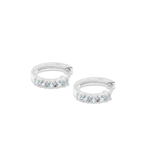 Gempro 925 Sterling Silver Round Sky Blue Topaz Earring For Her, (Silver)