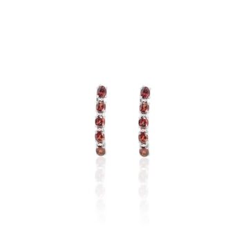 Gempro 925 Sterling Silver Oval Garnet Earring with White CZ For Her, (Silver)