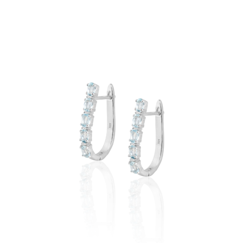 Gempro 925 Sterling Silver Oval Sky Blue Topaz Earring with White CZ For Her, (Silver)