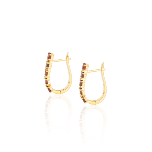 Gempro 925 Sterling Silver Oval Garnet Earring with White CZ For Her, (Gold) - Image 2