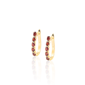 Gempro 925 Sterling Silver Oval Garnet Earring with White CZ For Her, (Gold)