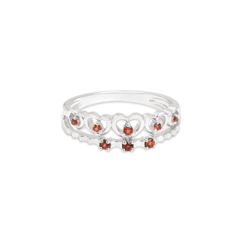 Gempro 925 Sterling Silver Garnet Crown Ring For Her, (Silver US 6)