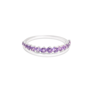 Gempro 925 Sterling Silver Round Graduated Amethyst Ring For Her, (Silver, US 7)